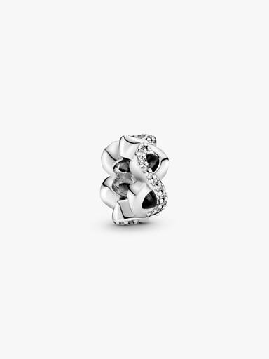 Infinity silver spacer with clear cubic zirconia
