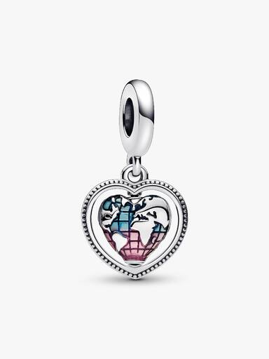 Family Spinning Heart Globe Dangle Charm
