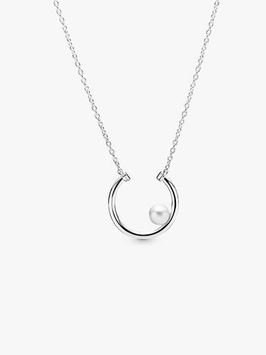 Silver collier with white freshwater cultured pearl