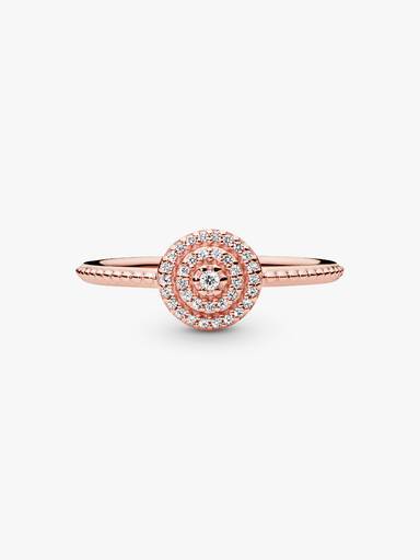 14k Rose gold-plated ring with clear cubic zirconia