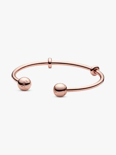 14k Rose gold-plated open bangle with silicone stoppers and interchangeable end caps