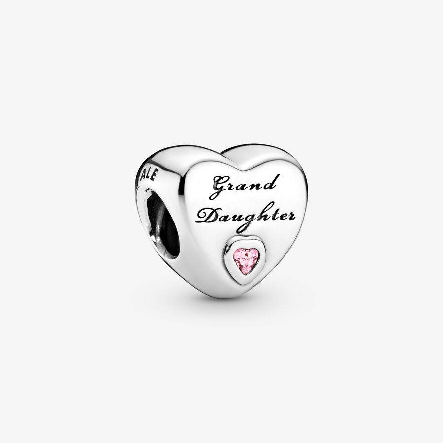 Granddaughter heart silver charm with pink cubic zirconia image number 0