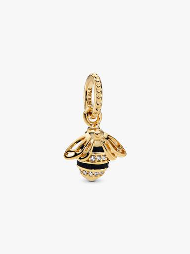 Bee 14k gold-plated pendant with black enamel and clear cubic zirconia