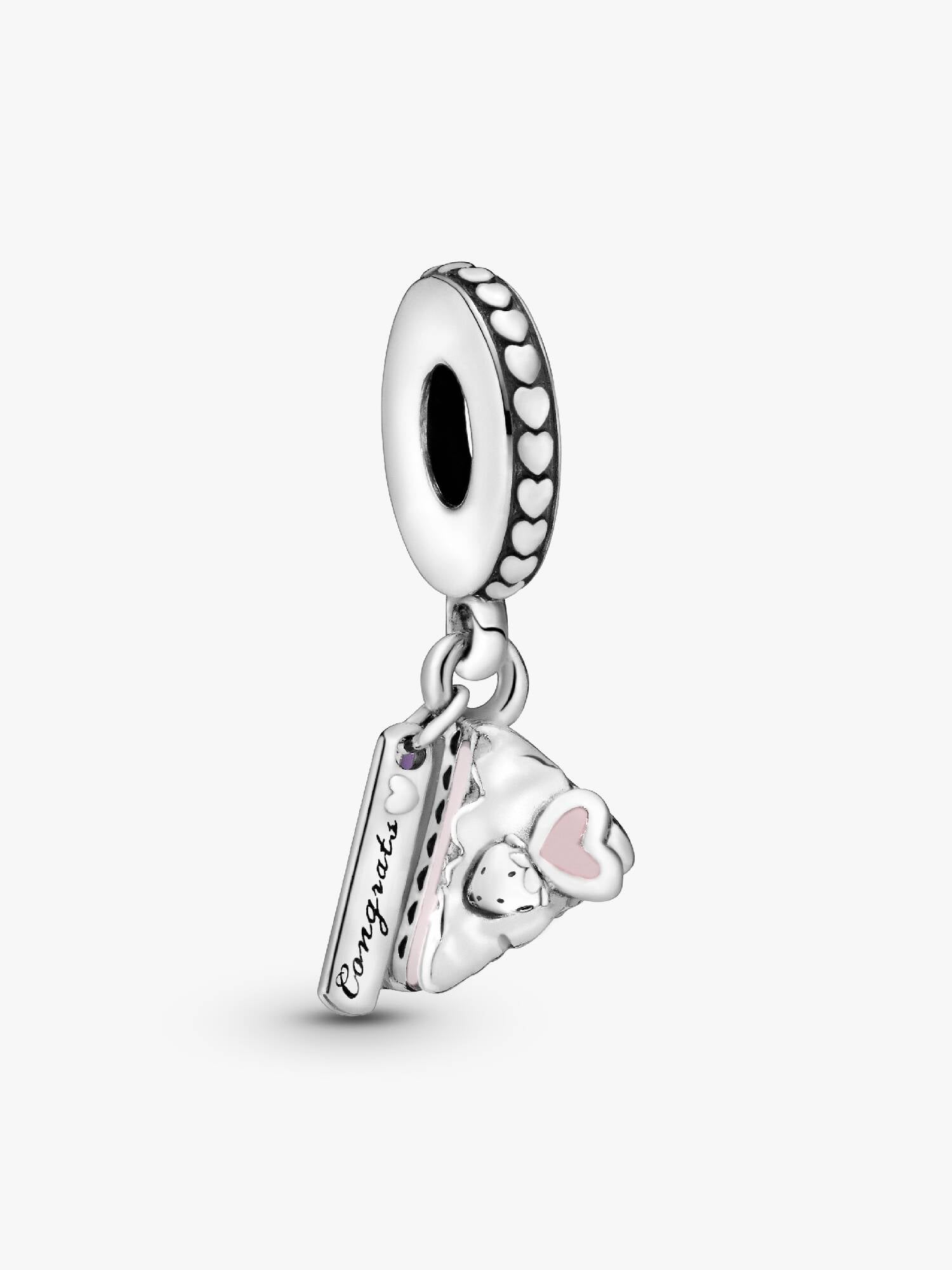 Cake slice silver dangle with pink, purple and silver enamel