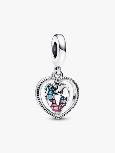 Family Spinning Heart Globe Dangle Charm