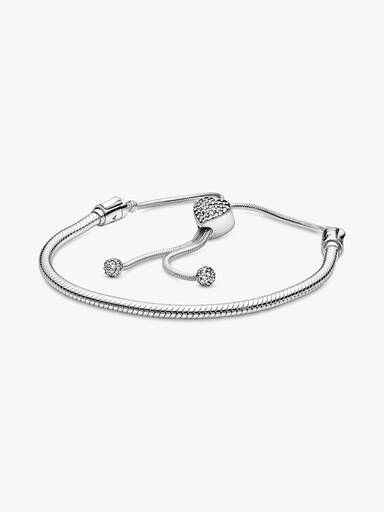 Pandora Moments Pavé Heart Clasp Snake Chain Slider Bracelet