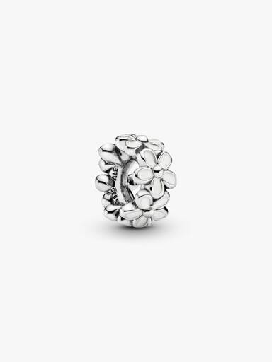 Daisy silver spacer with white enamel