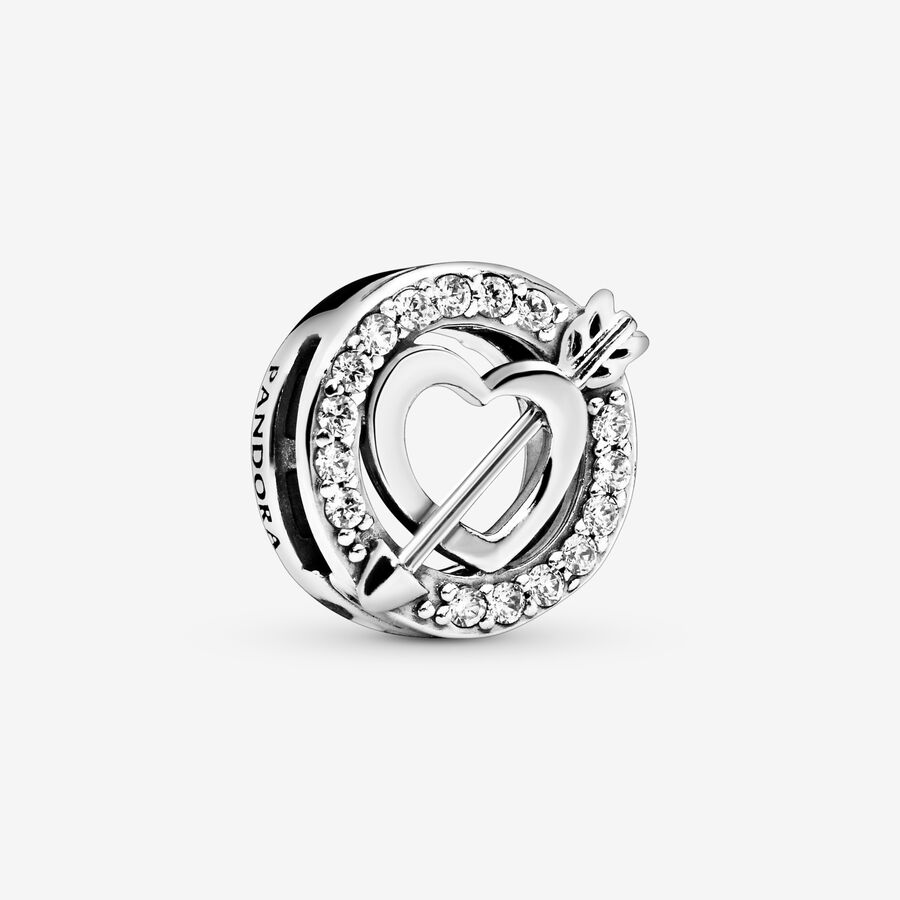 PANDORA Reflexions heart and arrow silver clip charm with clear cubic zirconia image number 0