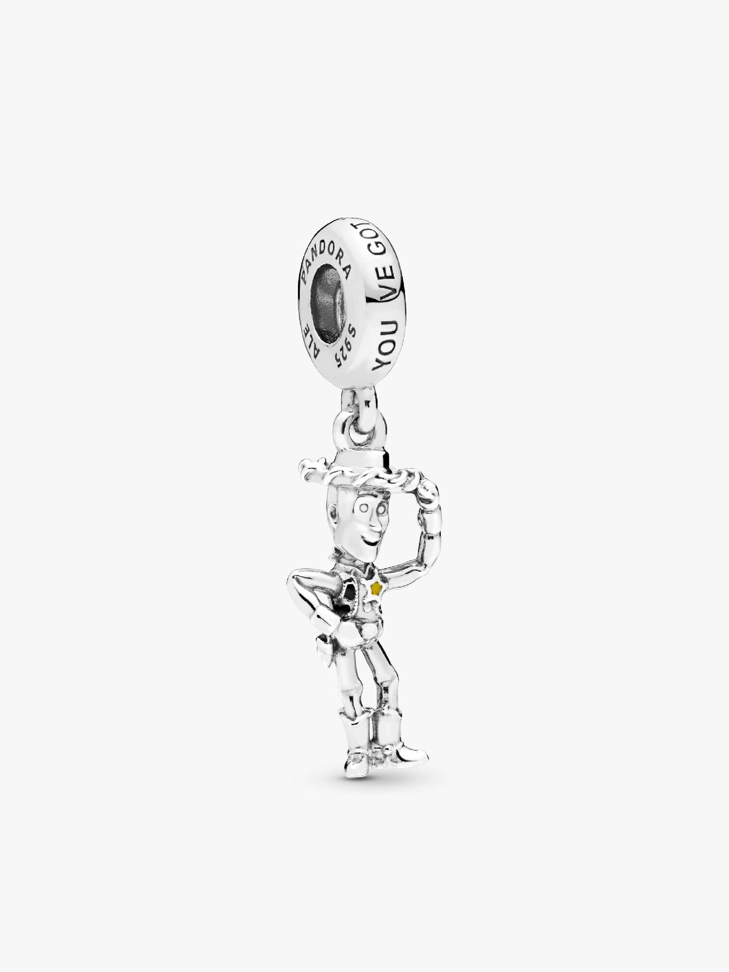 Disney Woody silver dangle with black and yellow enamel