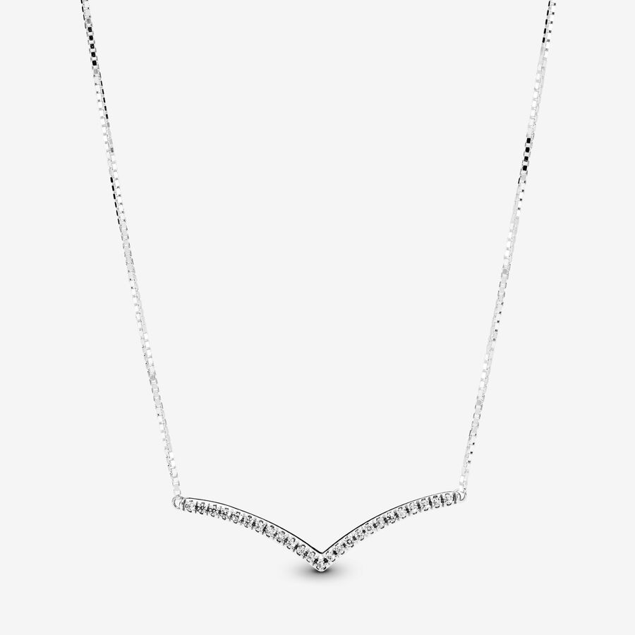 Wishbone silver collier with clear cubic zirconia image number 0