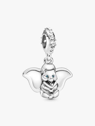 Disney Dumbo silver dangle with clear cubic zirconia and blue enamel