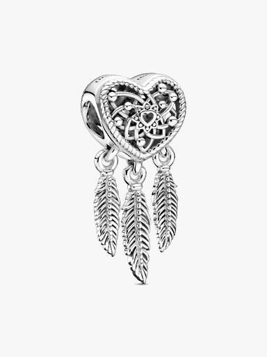 Openwork Heart & Three Feathers Dreamcatcher Charm