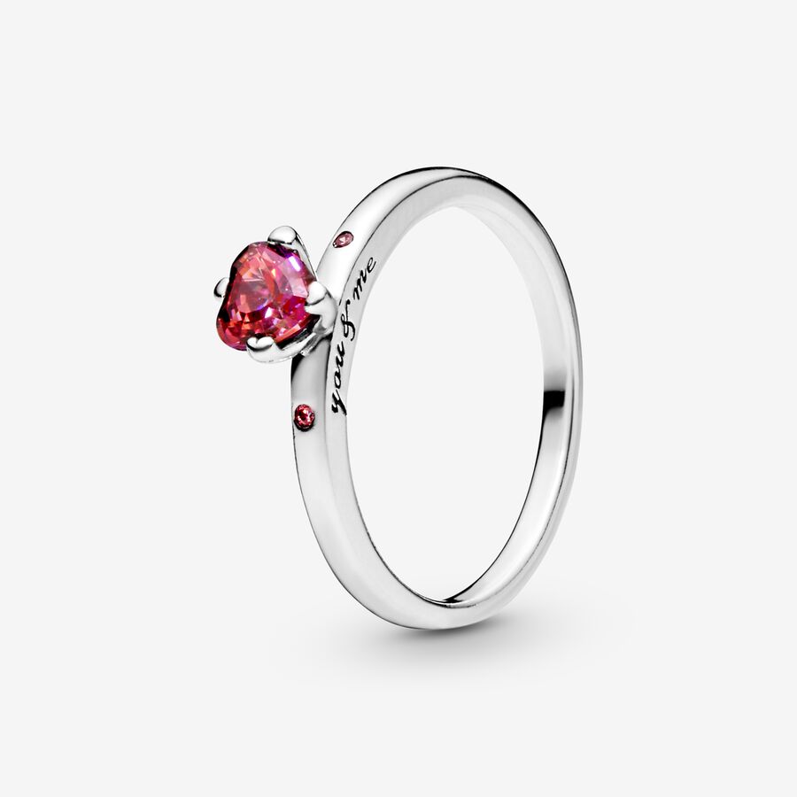 Heart silver ring with red, fancy pink and fancy fuchsia pink cubic zirconia image number 0