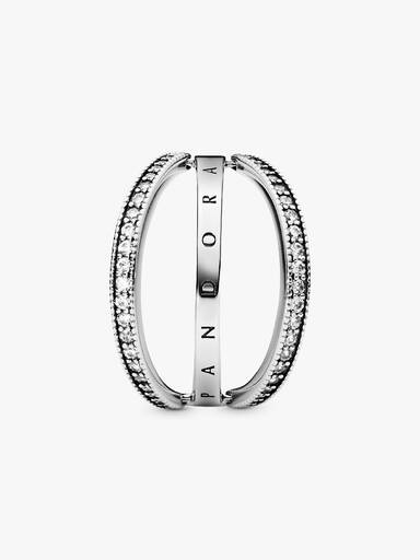 PANDORA logo reversible silver ring with clear cubic zirconia