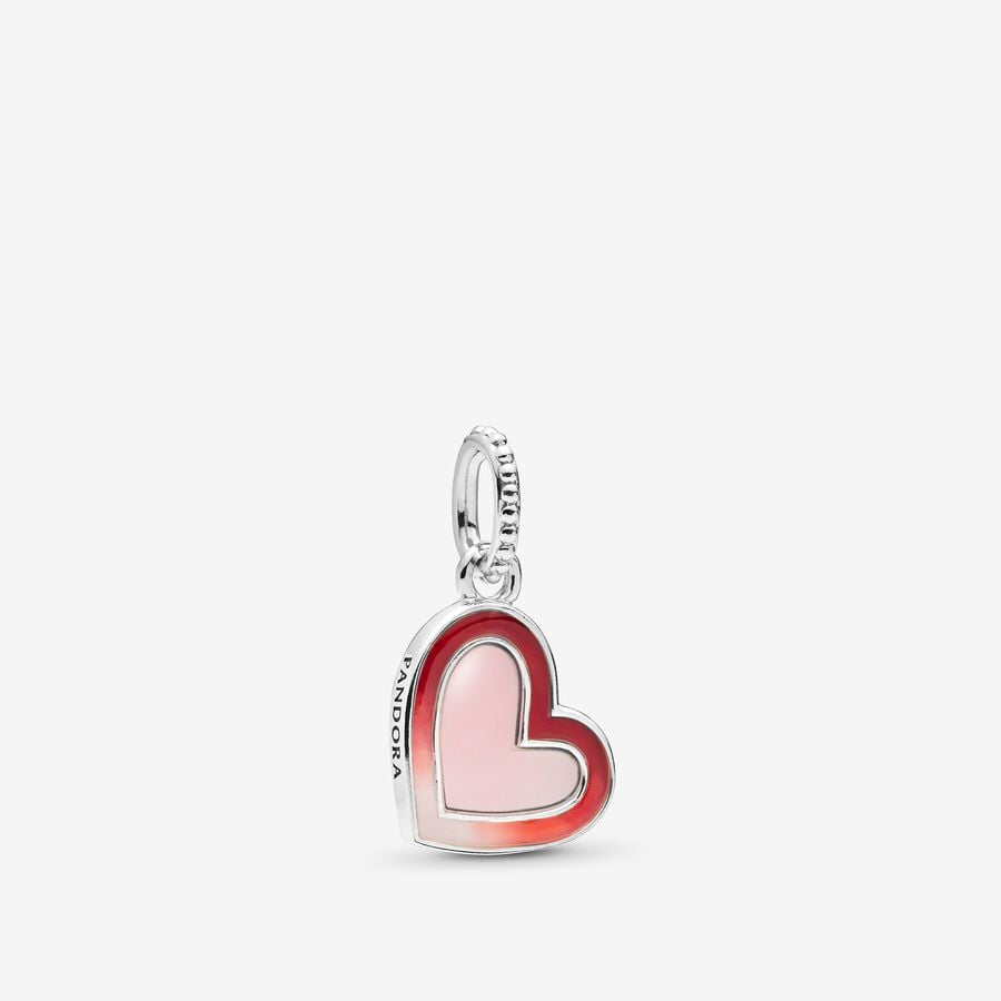 Asymmetrical heart silver dangle with shaded red and pink enamel image number 0