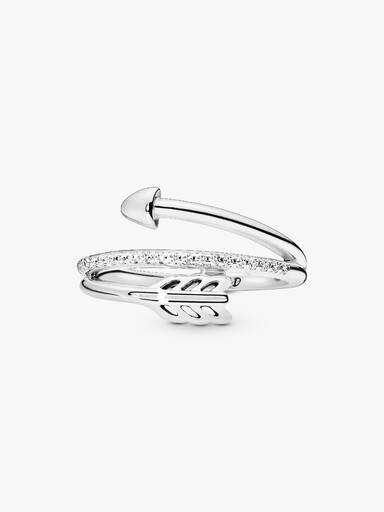 Arrow silver ring with clear cubic zirconia