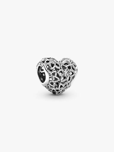Openwork heart silver charm with clear cubic zirconia