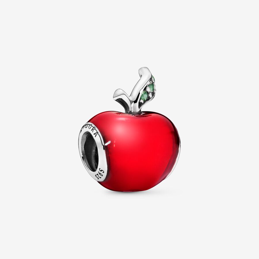 Disney Snow White apple silver charm with red enamel and dark green cubic zirconia image number 0