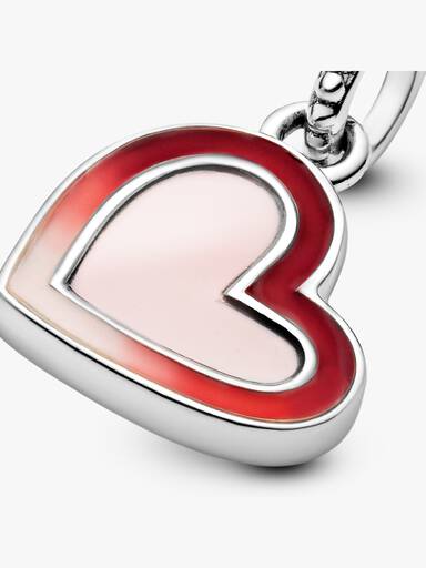 Asymmetrical heart silver dangle with shaded red and pink enamel