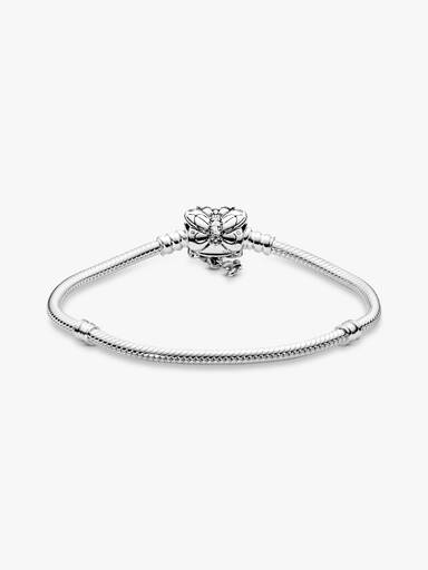 Snake chain silver bracelet and butterfly clasp with clear cubic zirconia