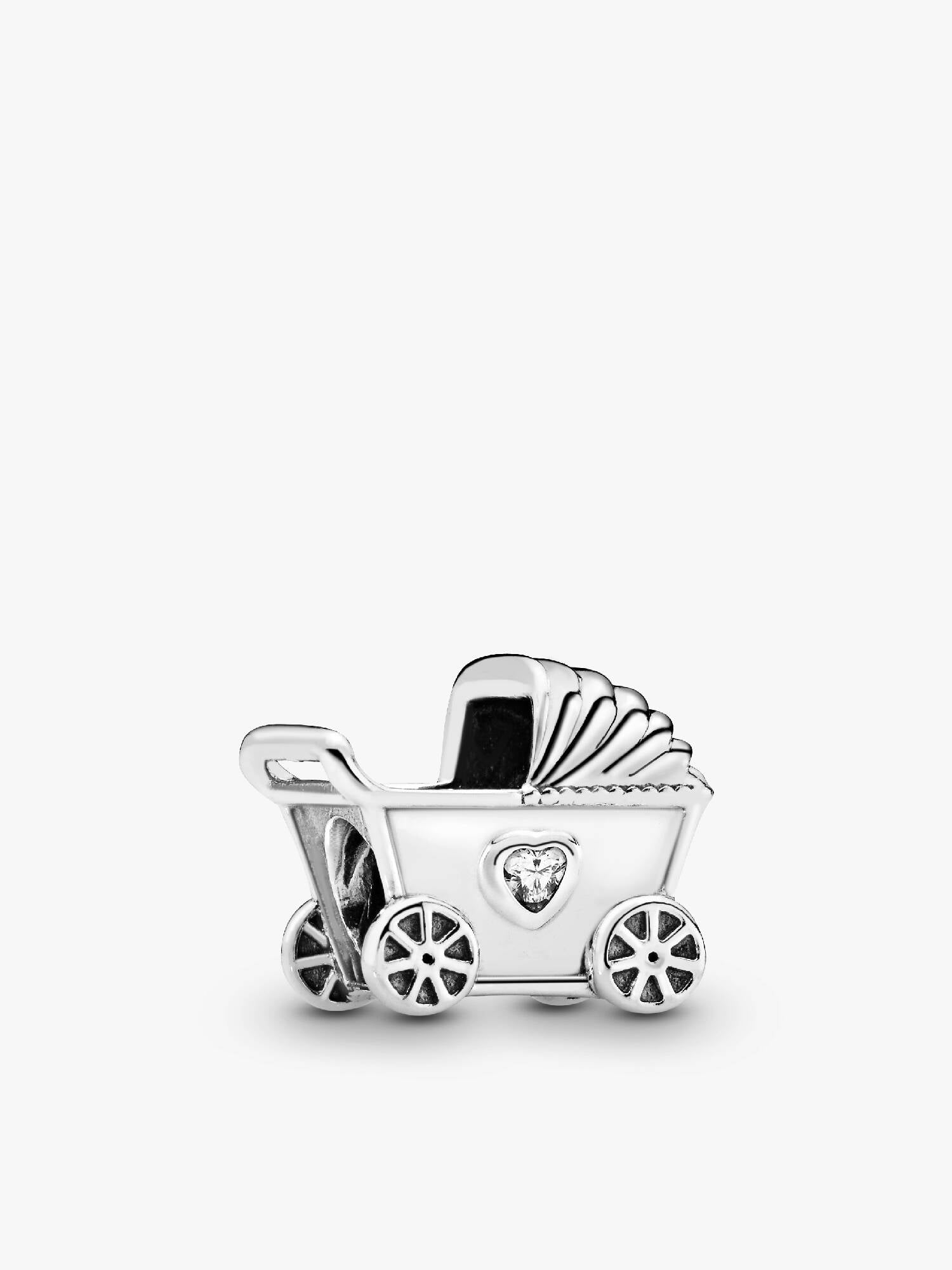 Baby carriage silver charm with clear cubic zirconia