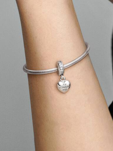 My beautiful wife heart silver dangle with cubic zirconia
