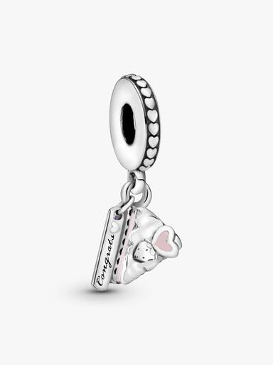 Cake slice silver dangle with pink, purple and silver enamel