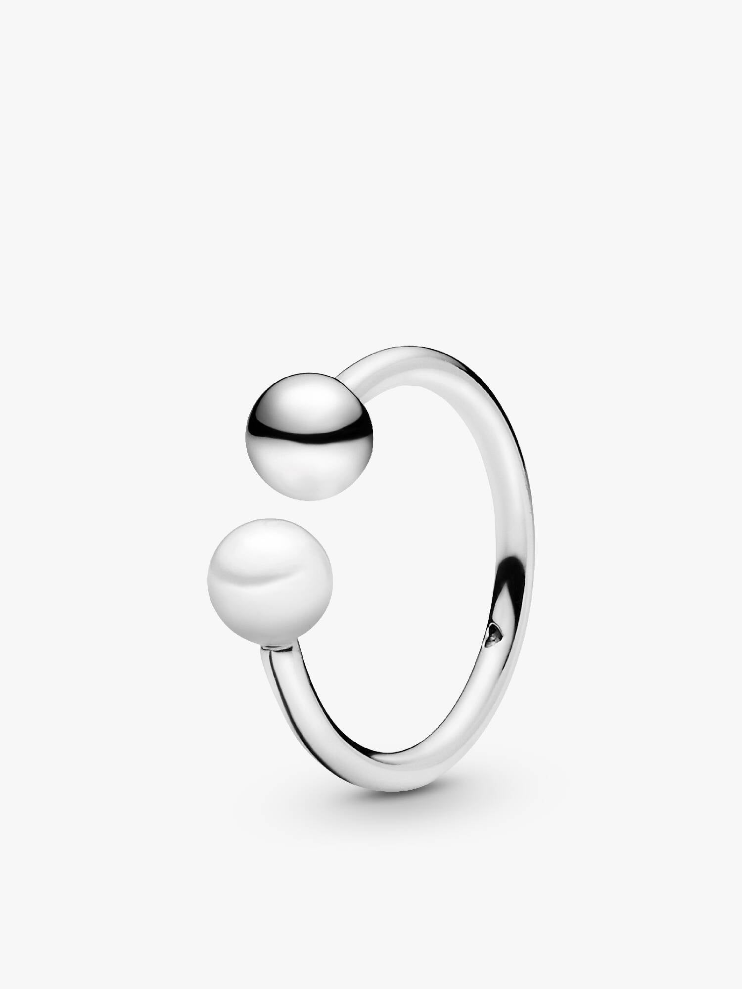 Open silver ring with white freshwater cultured pearl
