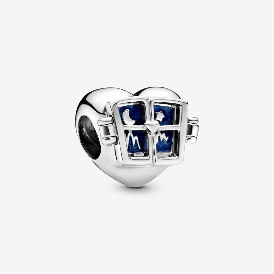 Mum heart silver charm with blue enamel image number 0