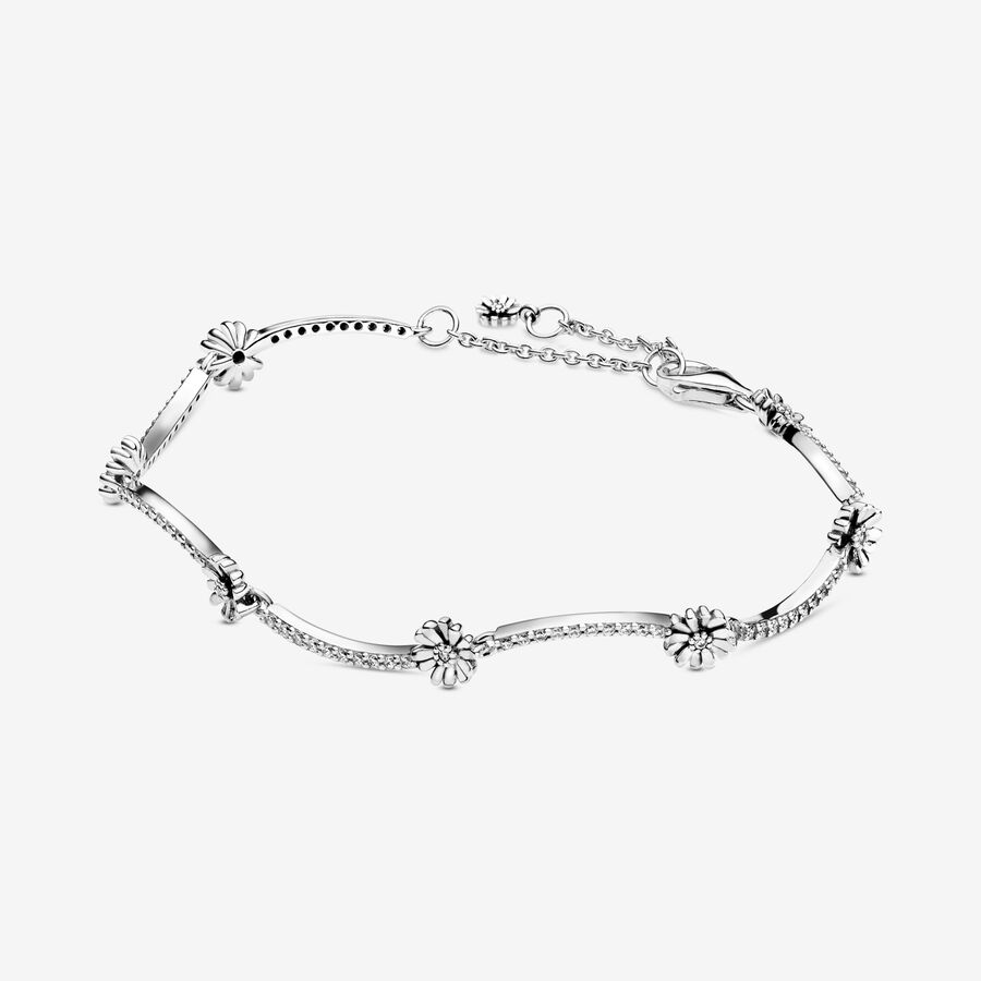 Daisy sterling silver bracelet with clear cubic zirconia image number 0