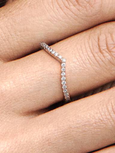 Wishbone 14k rose gold-plated ring with clear cubic zirconia