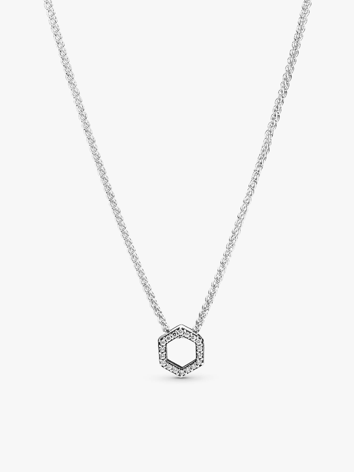 Hexagon sterling silver collier with clear cubic zirconia