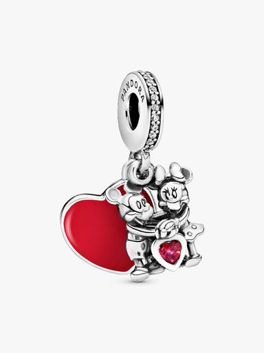 Disney Mickey, Minnie and heart silver dangle with red and clear cubic zirconia and red enamel