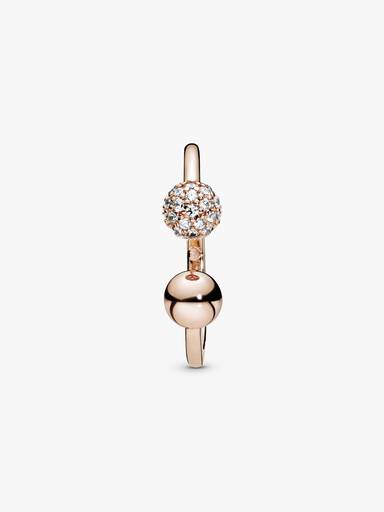 Polished & Pavé Bead Open Ring