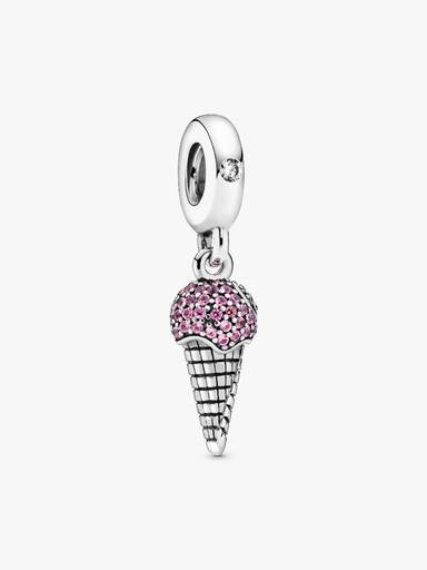 Ice cream sterling silver dangle with synthetic pink sapphire and clear cubic zirconia