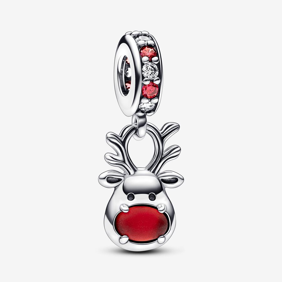 Red Nose Reindeer Murano Dangle Charm image number 0