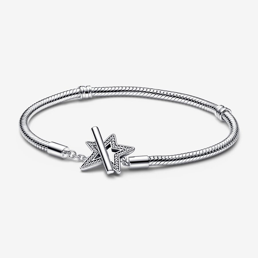 Pandora Moments Asymmetric Star T-bar Snake Chain Bracelet image number 0