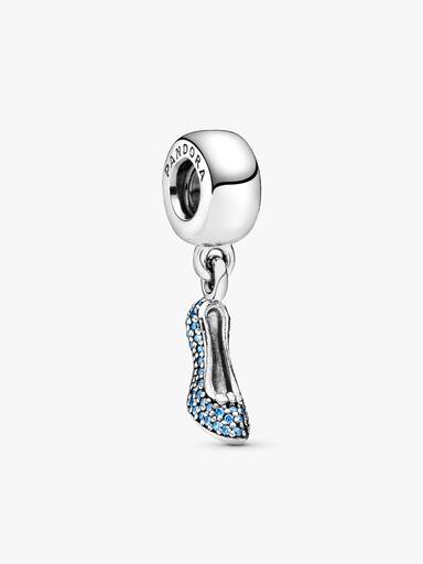 Disney Cinderella shoe silver dangle with fancy light blue cubic zirconia