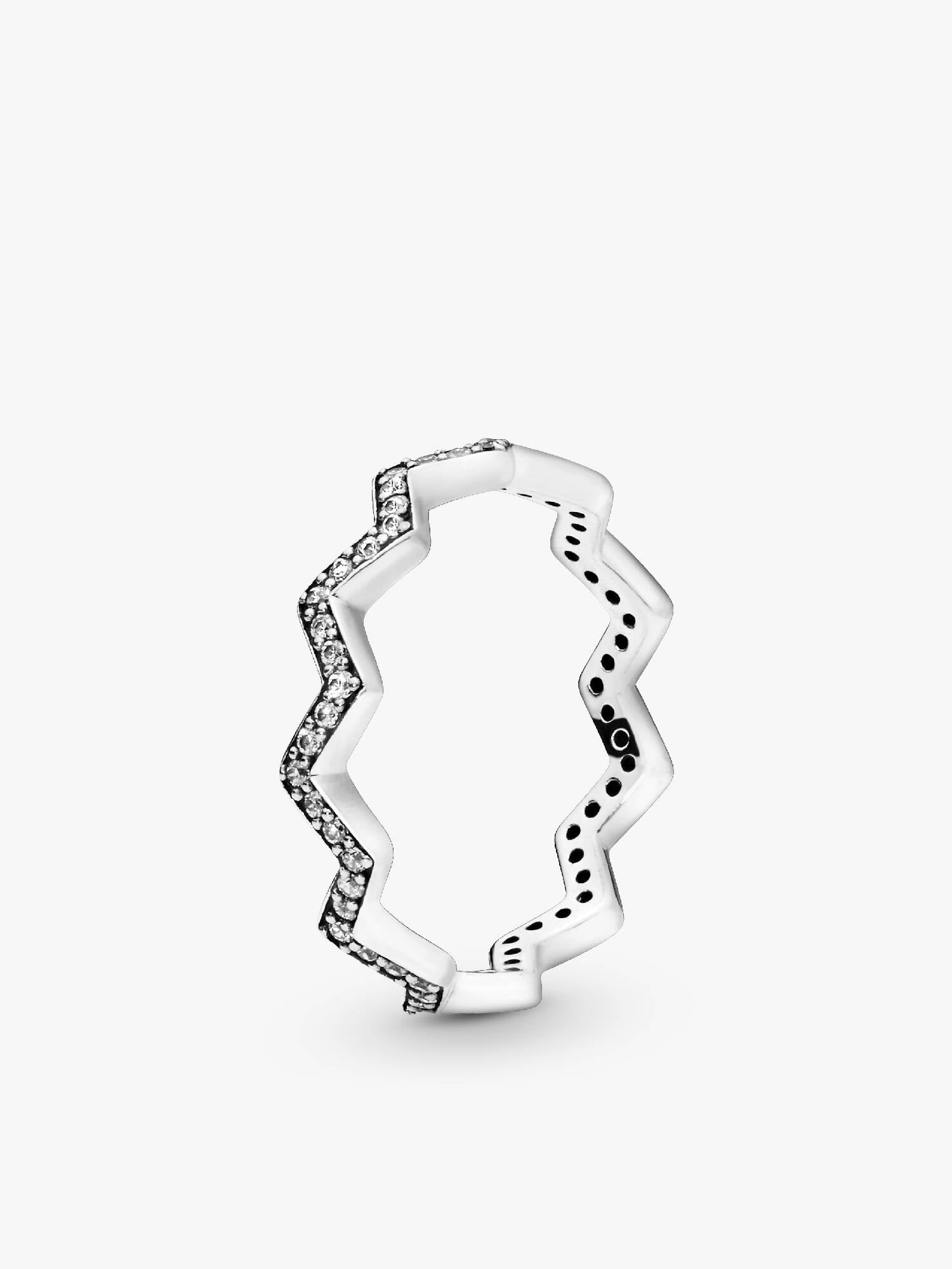 Zigzag silver ring with clear cubic zirconia