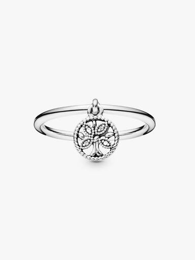 Family tree silver ring with clear cubic zirconia