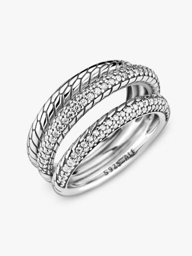 Triple Band Pavé Snake Chain Pattern Ring