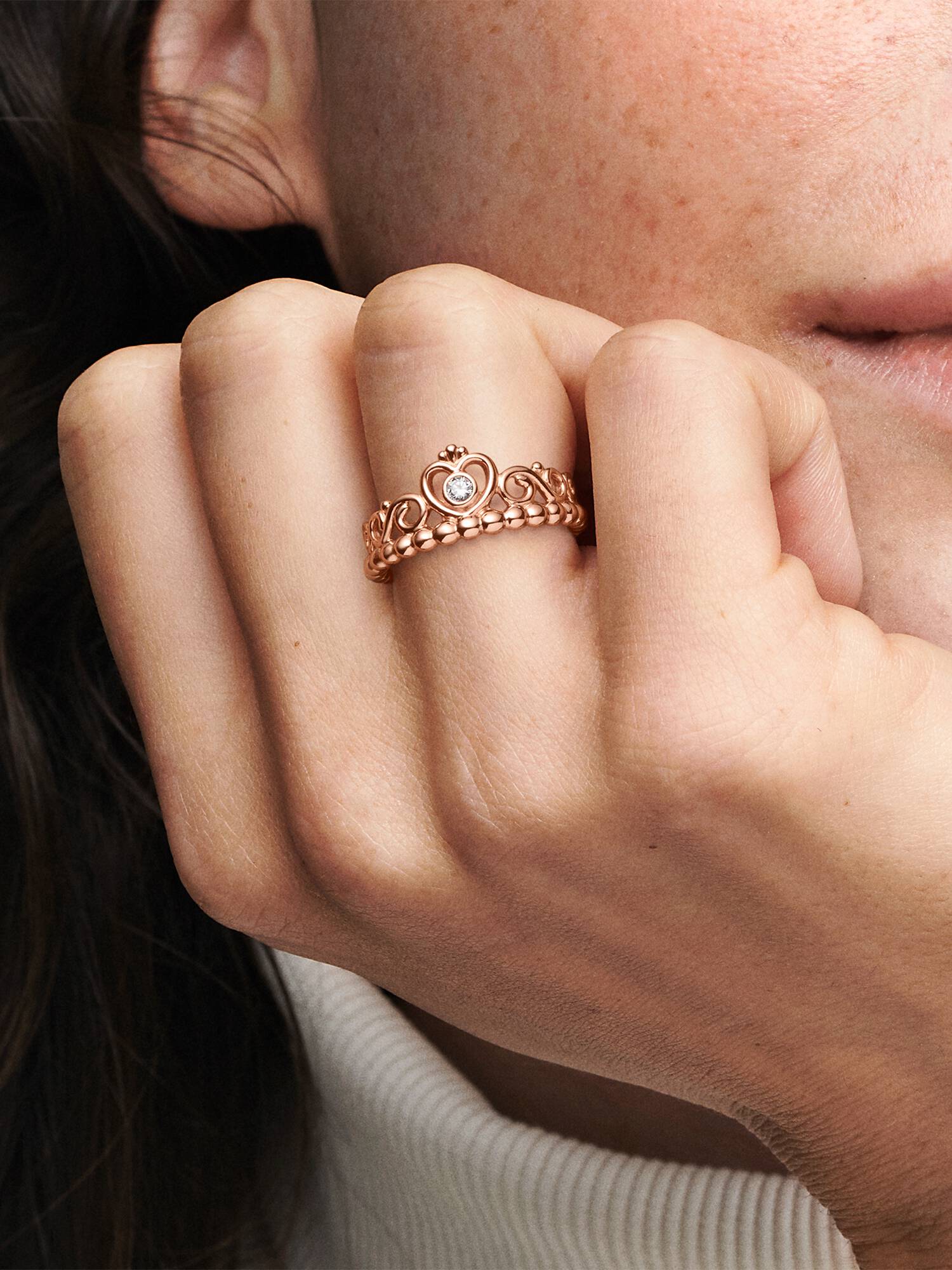 14k Rose gold-plated tiara ring with clear cubic zirconia