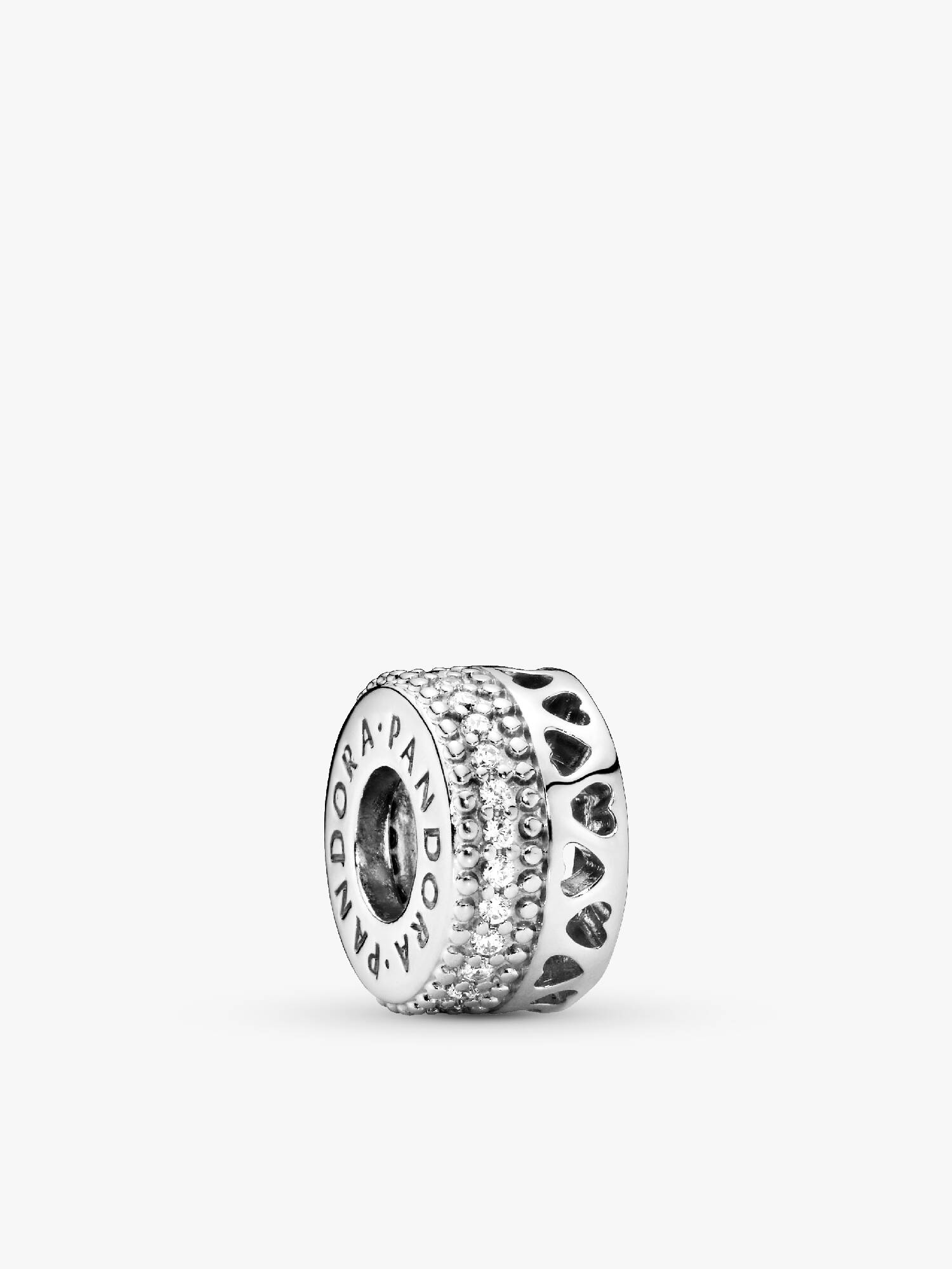 Hearts silver spacer with clear cubic zirconia