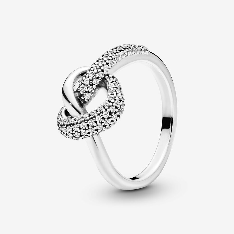 Knotted heart silver ring with clear cubic zirconia image number 0