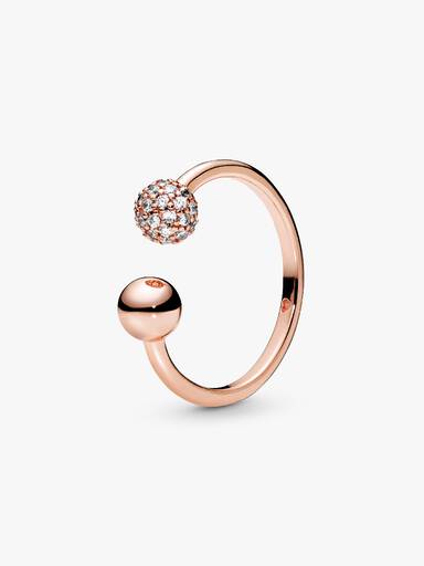 Polished & Pavé Bead Open Ring