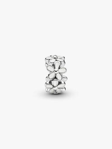 Daisy silver spacer with white enamel