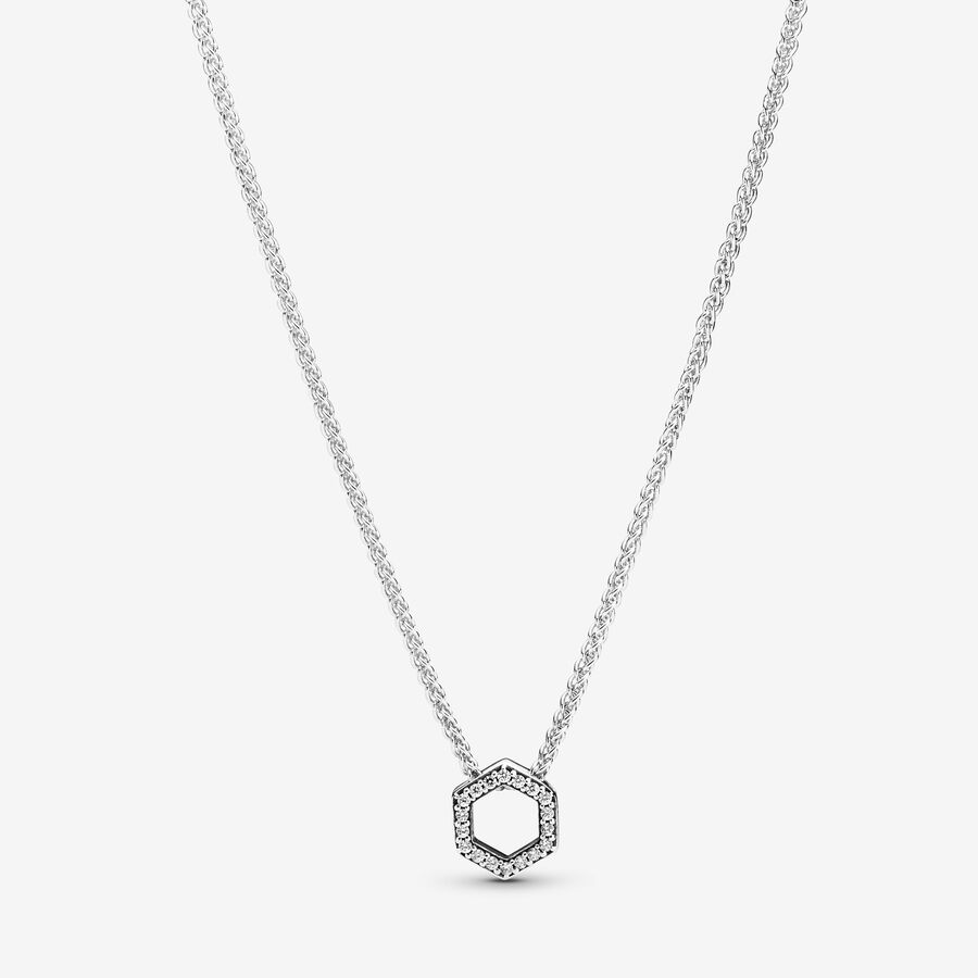 Hexagon sterling silver collier with clear cubic zirconia image number 0