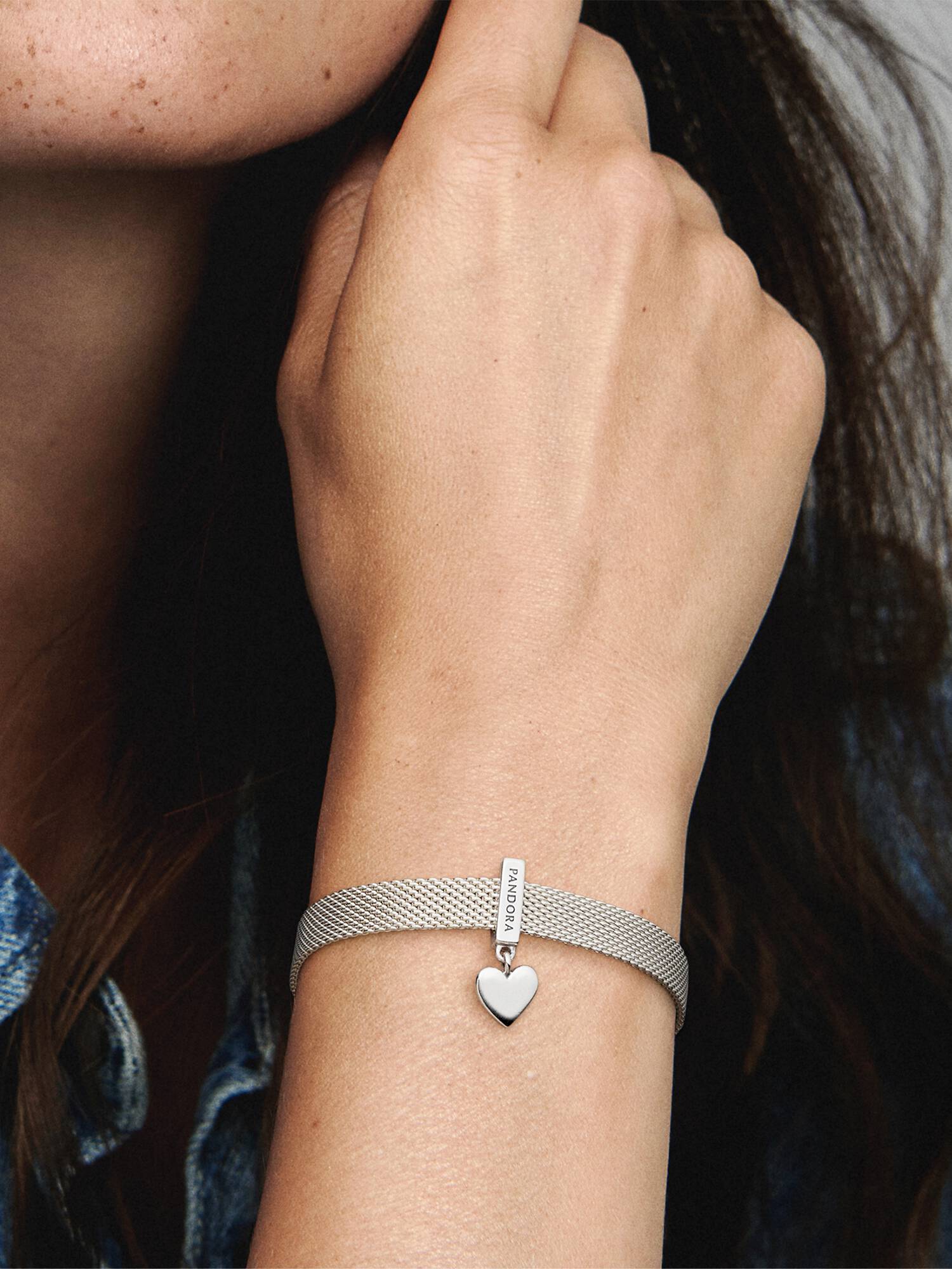 PANDORA Reflexions dangling heart silver clip charm