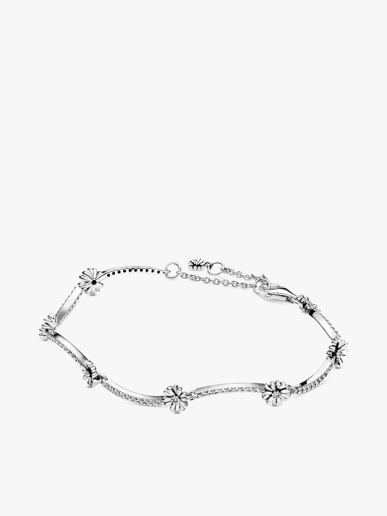 Daisy sterling silver bracelet with clear cubic zirconia