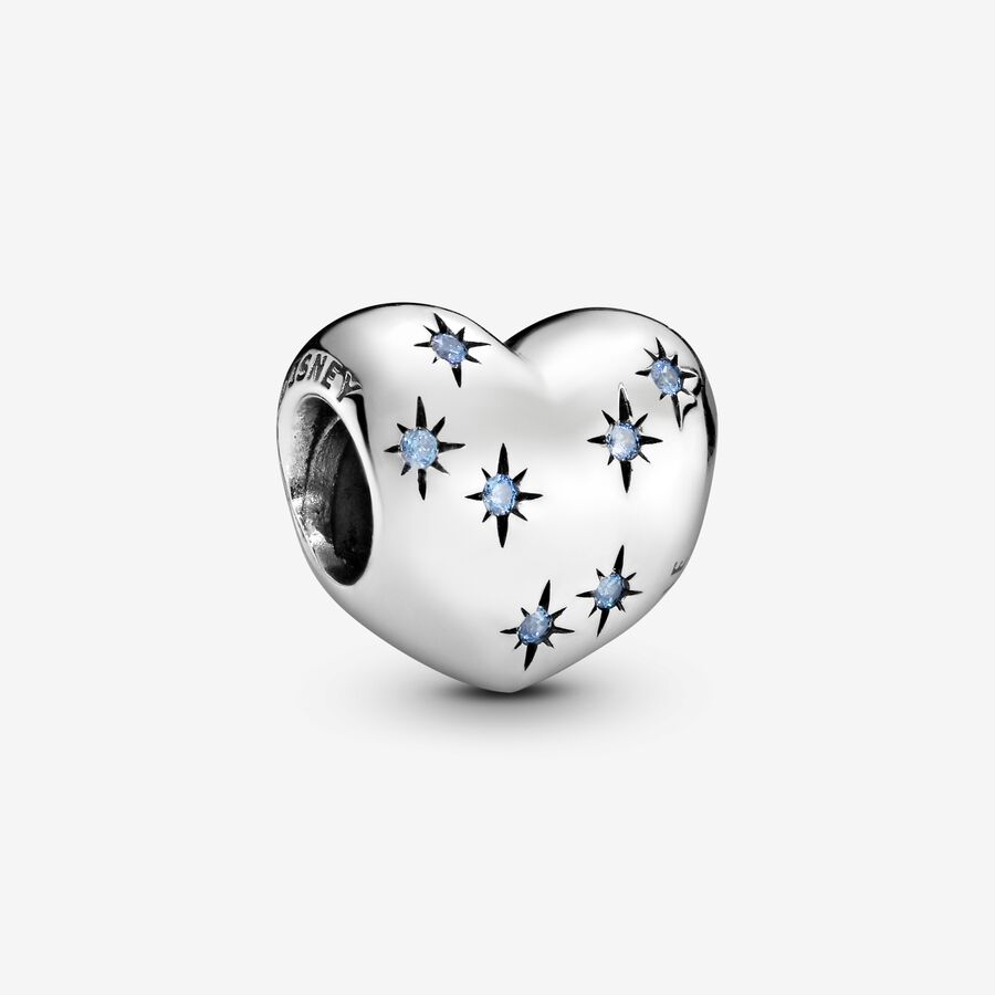 Disney Cinderella heart silver charm with fancy light blue cubic zirconia image number 0